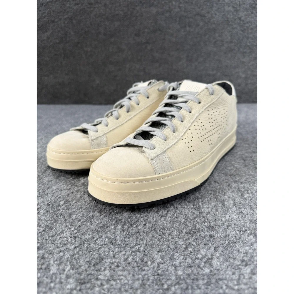 P448 Shoes Mens Size 7 Beige Leather Low Top Casual Sneakers Lace Up Made Italy